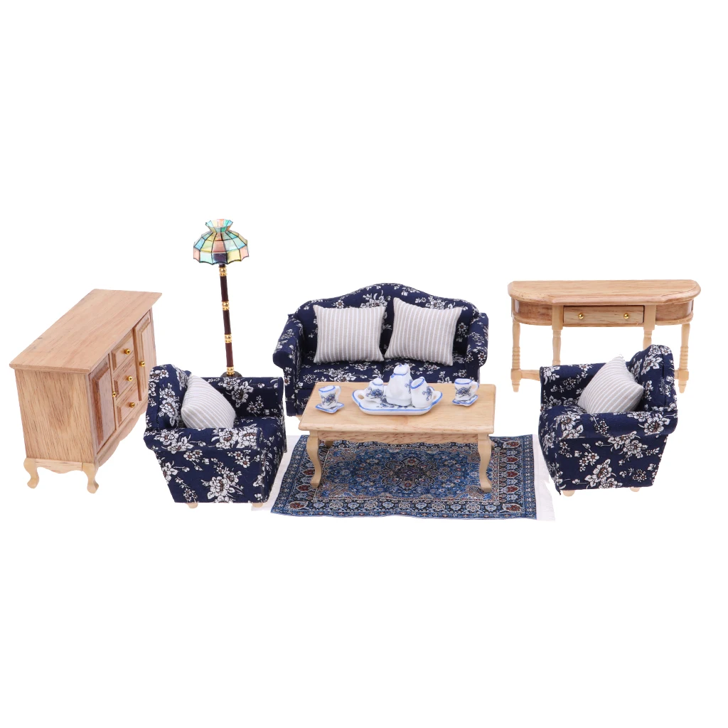 Handmade 1/12 scale Dollhouse Living Room Furniture Kit Floral Sofa Couch End Table Cabinet Floor Lamp Tea Set TV Cabinet
Handmade 1/12 scale Dollhouse Living Room Furniture Kit Floral Sofa Couch End Table Cabinet Floor Lamp Tea Set TV Cabinet