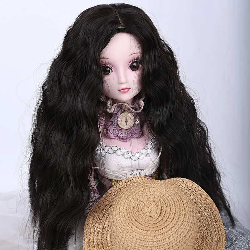 Cateleya BJD кукольный парик раздельный в средней длины вьющиеся волосы черный