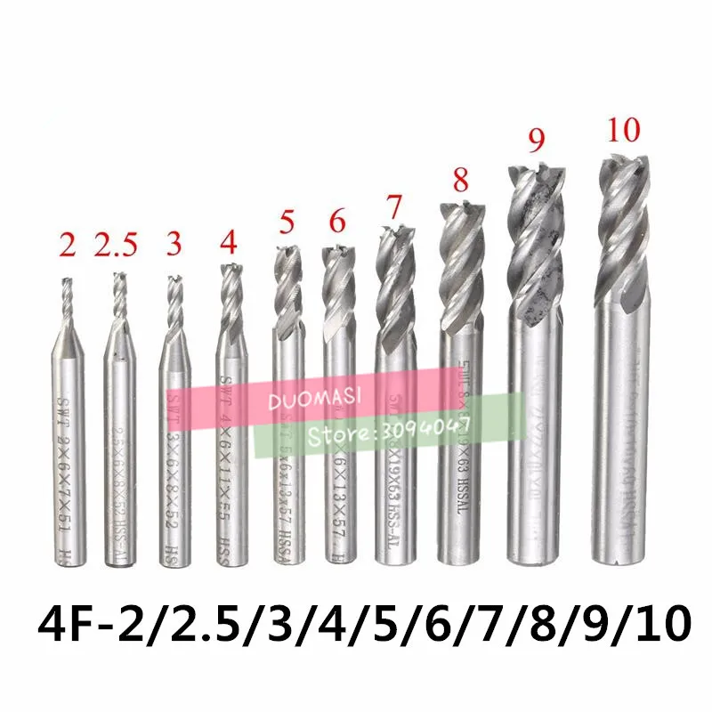 Free Delivery 10pcs/set HSS End Mill 4 Blades CNC Tools Diameter 2.0-10.0mm Flute Milling Cutter Router Bit CNC mill Drill Bit
Free Delivery 10pcs/set HSS End Mill 4 Blades CNC Tools Diameter 2.0-10.0mm Flute Milling Cutter Router Bit CNC mill Drill Bit