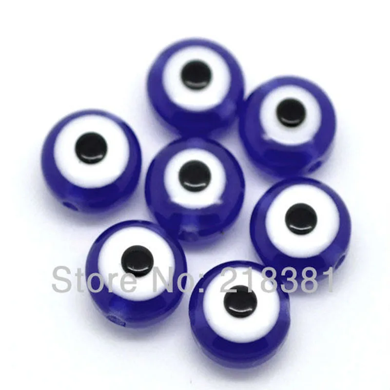 

500pcs Dark Blue Evil Eye Flat Round Resin Spacer Beads For DIY Garment Accessories 8x5mm