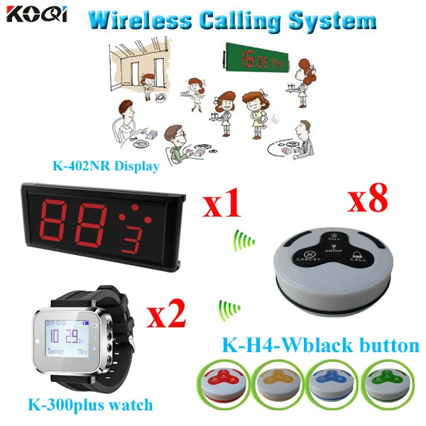 Calling System Automatic Personal Display K-402NR Western Wrist Watch K-300plus With Call Button(1 display+ 2 watch+8 button)
Calling System Automatic Personal Display K-402NR Western Wrist Watch K-300plus With Call Button(1 display+ 2 watch+8 button)