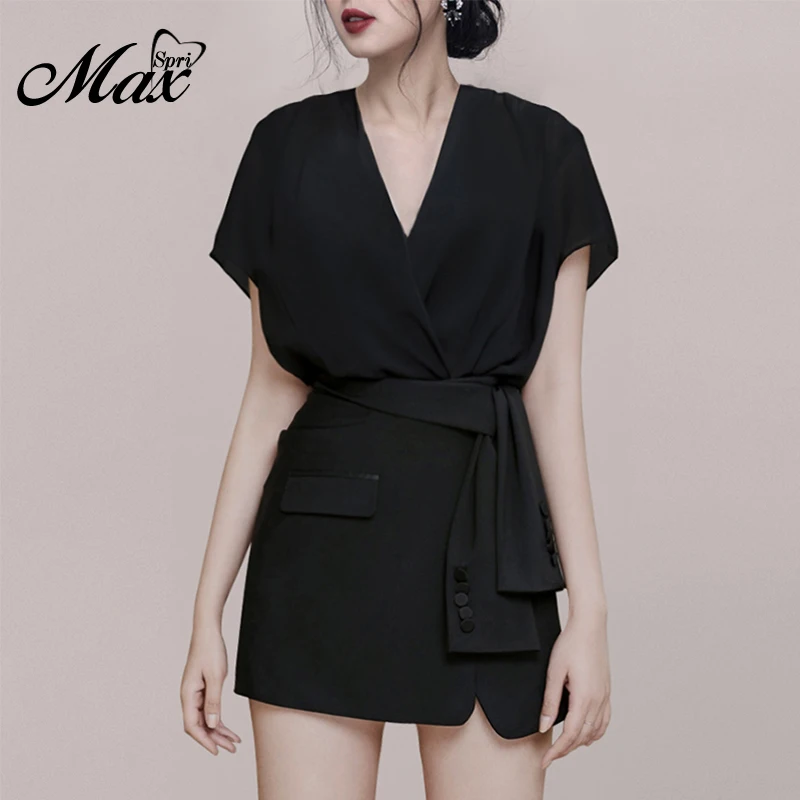 Max Spri 2019 Summer New Fashion Office Lady Sexy Deep V Short Sleeves Crop Top With Sashes Mini Skirt 2 Piece Sets Suit
Max Spri 2019 Summer New Fashion Office Lady Sexy Deep V Short Sleeves Crop Top With Sashes Mini Skirt 2 Piece Sets Suit