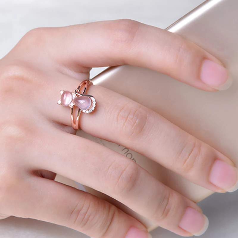 MOONROCY Drop Shipping Rose Gold Color Cute Cat Animal CZ Ross Quartz Crystal Pink Opal Rings Jewelry Wholesale for Women Girls
MOONROCY Drop Shipping Rose Gold Color Cute Cat Animal CZ Ross Quartz Crystal Pink Opal Rings Jewelry Wholesale for Women Girls