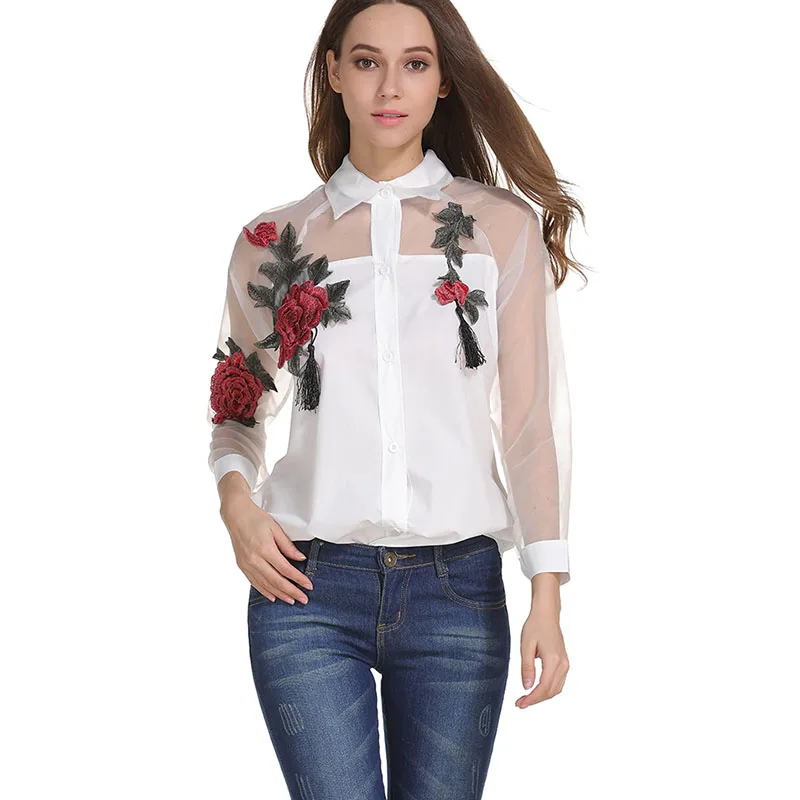 Fashion Women Chiffon Blouses Rose Floral Embroidered 2019 Summer Female Casual Shirt Tops Long Sleeve Hollow Out Mesh Stitching
Fashion Women Chiffon Blouses Rose Floral Embroidered 2019 Summer Female Casual Shirt Tops Long Sleeve Hollow Out Mesh Stitching