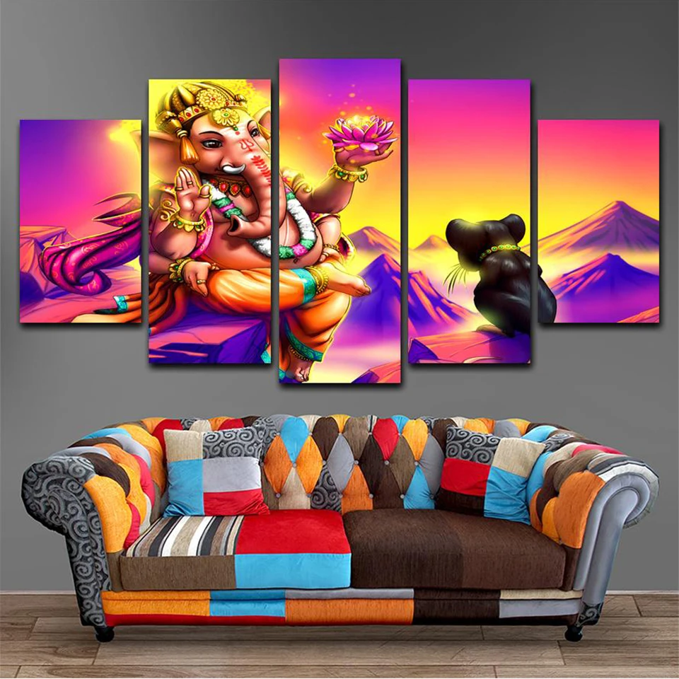 Canvas Wall Art Pictures Home Decor 5 Pieces Lord Ganesh With Lotus Flowers Painting Modular HD Prints Animal Poster Framework
Canvas Wall Art Pictures Home Decor 5 Pieces Lord Ganesh With Lotus Flowers Painting Modular HD Prints Animal Poster Framework