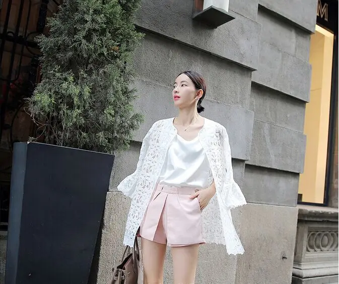 blusa feminina renda elegant women white tops 2018 Summer Autumn Floral Crochet Lace Organza Cardigan Long jacket female CP209