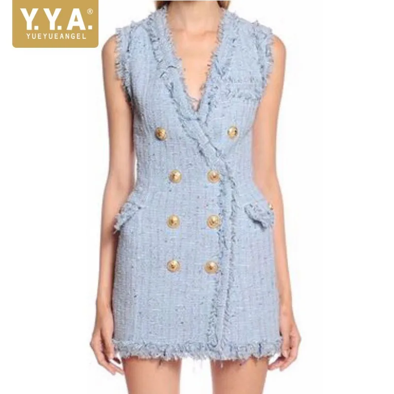 High Quality Women Tassel Color Woven Suit Sleeveless Dress Female Elegant Slim Fit V-Neck Party Zipper Short Pencil Tweed Dress
High Quality Women Tassel Color Woven Suit Sleeveless Dress Female Elegant Slim Fit V-Neck Party Zipper Short Pencil Tweed Dress
