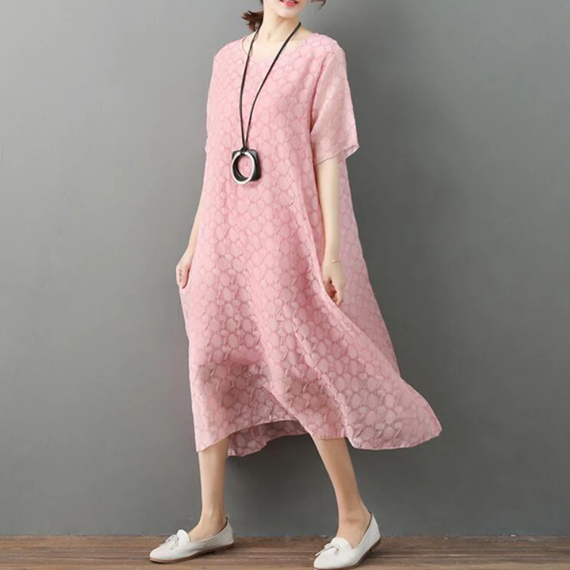 2019 Women Plus size Summer Dress Korean Fashion Short sleeve 0-Neck Solid Loose Long Dresses Vintage Female Pink White Dress
2019 Women Plus size Summer Dress Korean Fashion Short sleeve 0-Neck Solid Loose Long Dresses Vintage Female Pink White Dress