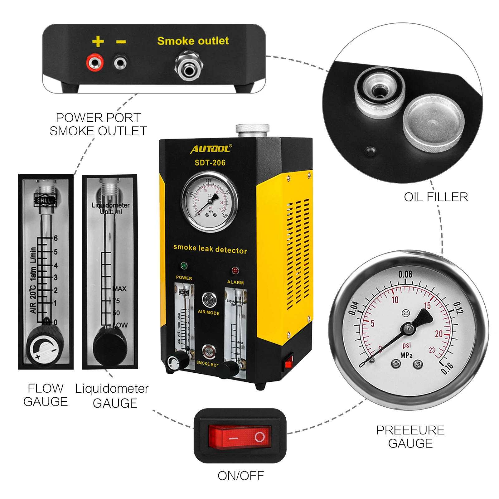 Upgrated версия Autool SDT206 дымовая Машина Автомобильный детектор утечки Топливопровод