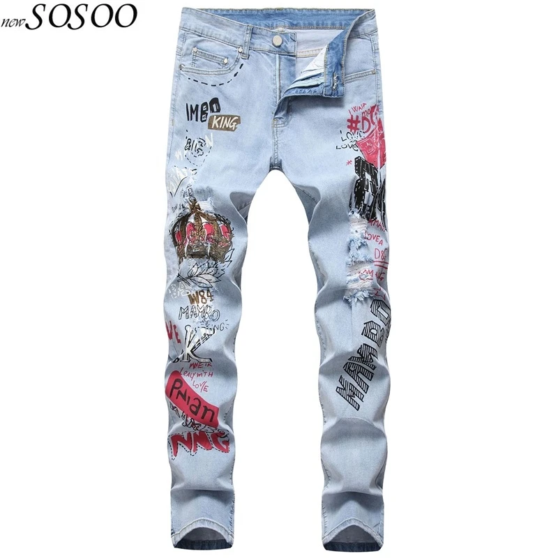 New Style Blue Men Jeans Letter Printed Ripped Jeans For Men 100% Cotton High Quality Fashion Man's Jeans #027
New Style Blue Men Jeans Letter Printed Ripped Jeans For Men 100% Cotton High Quality Fashion Man's Jeans #027