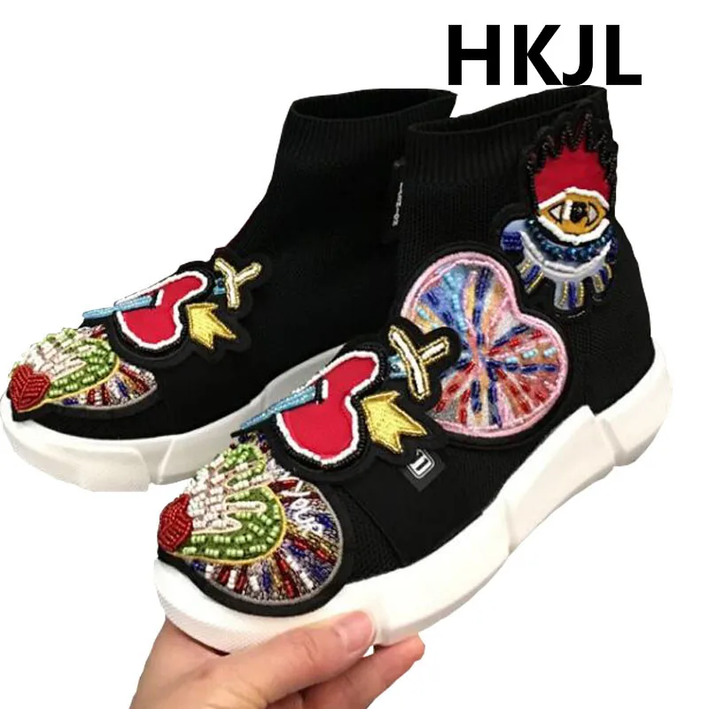 Высокие эластичные носки HKJL обувь с бусинами универсальные кроссовки женская