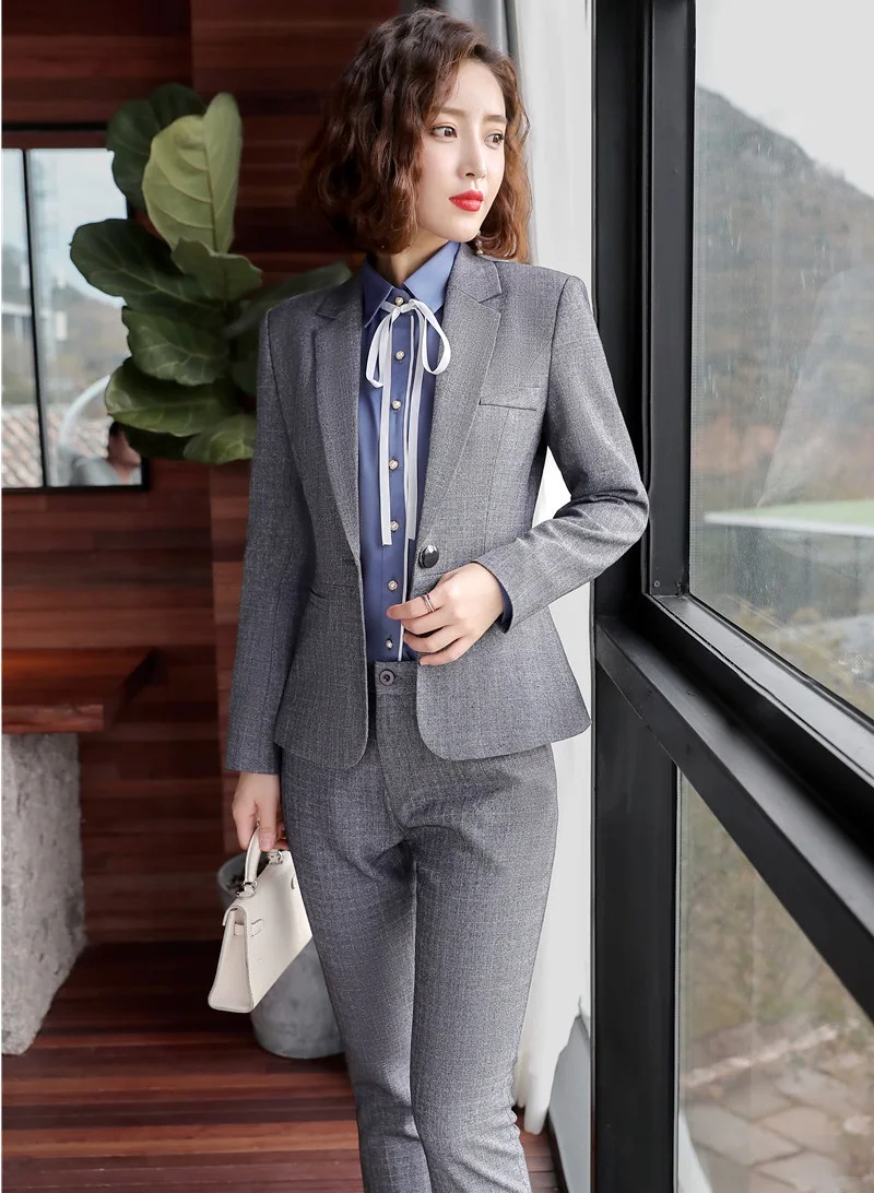 Novelty Gray Uniform Styles Pantsuits With Pants and Jackets For Women Business Work Wear Ladies Office Blazers Pants Suits
Novelty Gray Uniform Styles Pantsuits With Pants and Jackets For Women Business Work Wear Ladies Office Blazers Pants Suits
