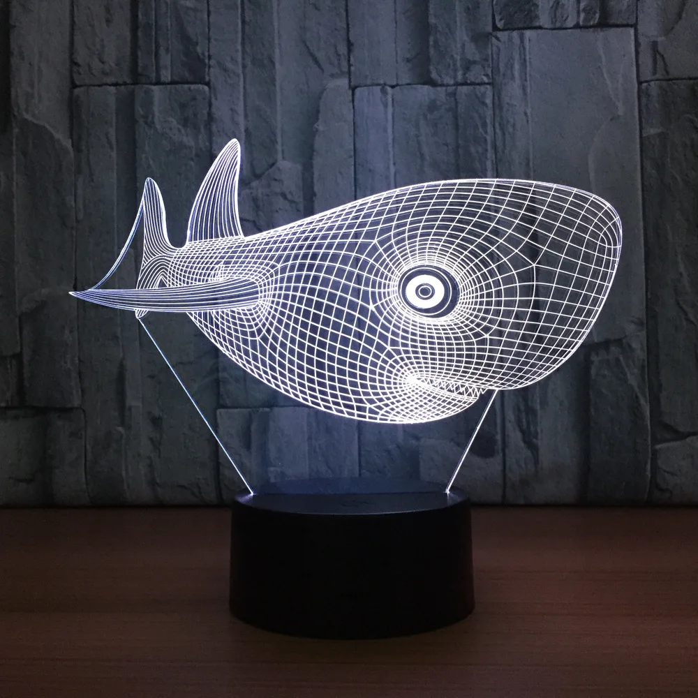 Милая голова акулы USB Настольный светильник Ночной 3D светодиодный детский ночной