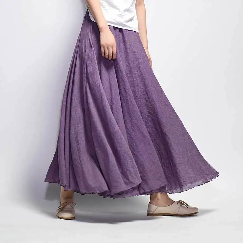 Женская длинная юбка из хлопка и льна винтажная плиссированная трапециевидная