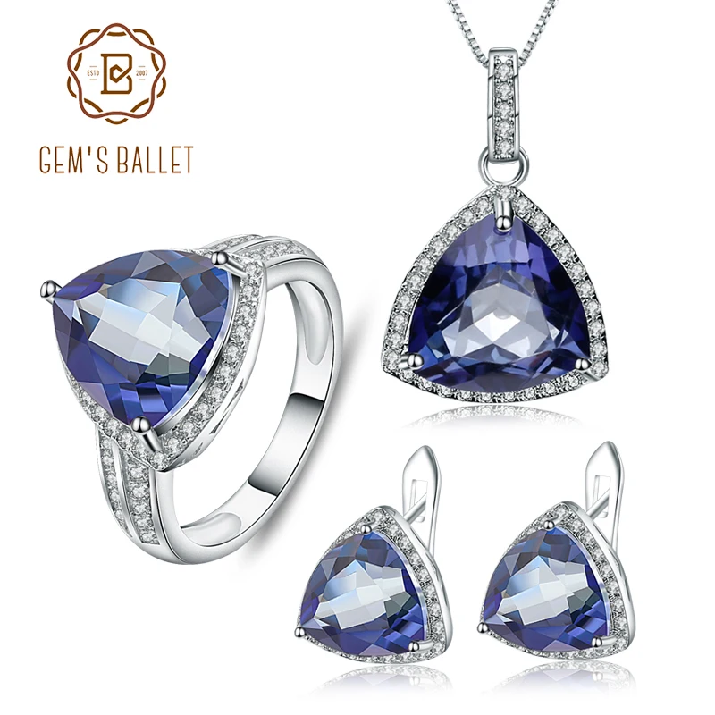 GEM'S BALLET Iolite Blue Mystic Quartz Jewelry Set 925 Sterling Silver Earrings Ring Pendant Set For Women Fine Three-piece suit
GEM'S BALLET Iolite Blue Mystic Quartz Jewelry Set 925 Sterling Silver Earrings Ring Pendant Set For Women Fine Three-piece suit