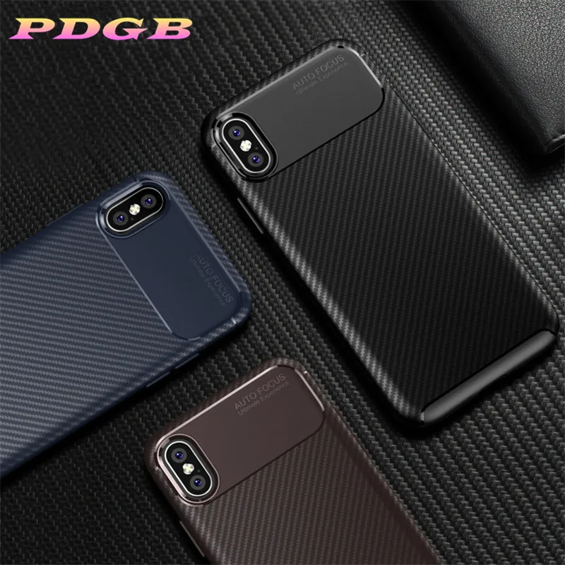 PDGB Прочный ТПУ чехол для iPhone X Xs Чехлы MAX XR 7 8 6 6s Plus углеродное волокно текстура 3K