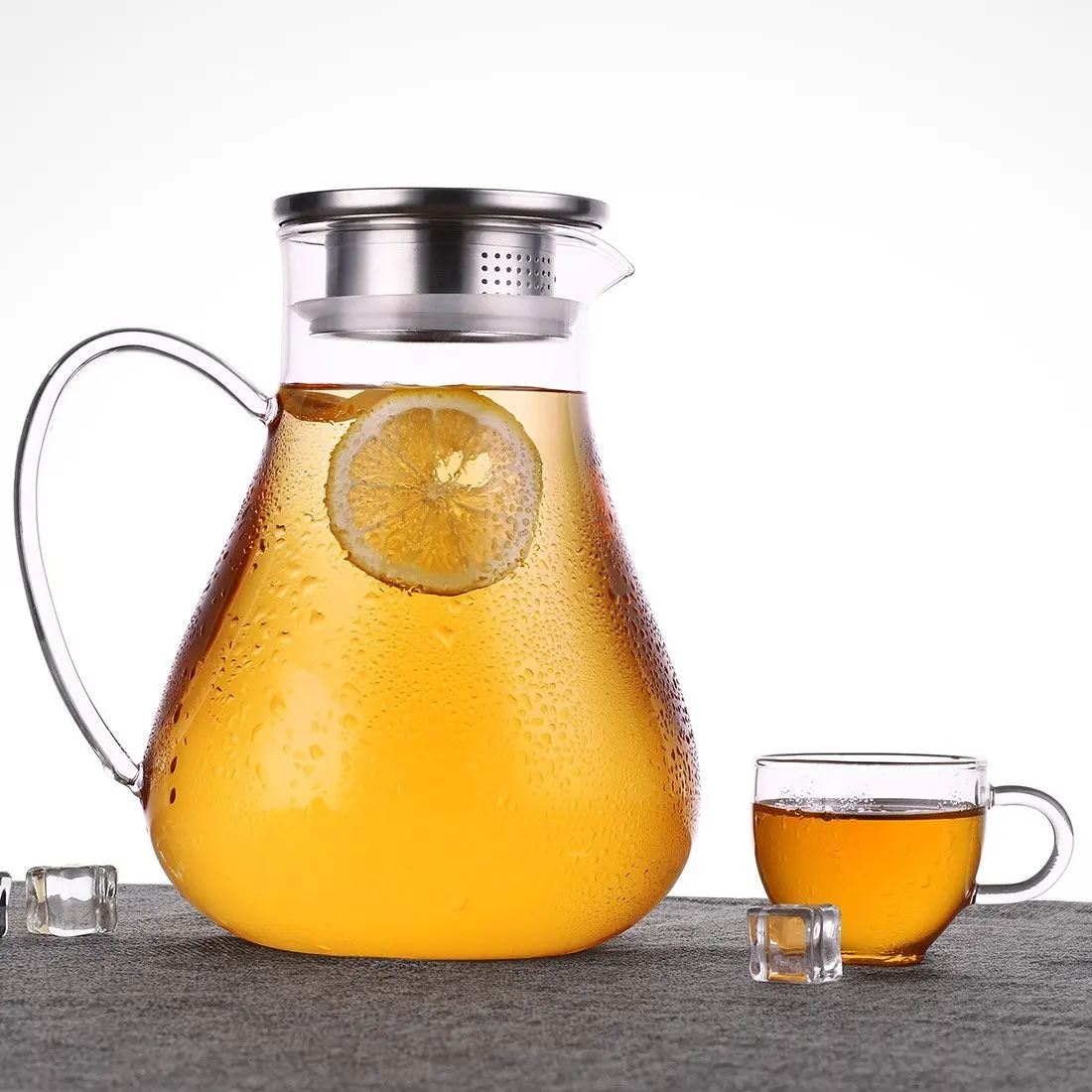 ONEISALL 1900ml Glass Water Carafe with Handle Glass Iced Tea Pitcher with Stainless Steel Lid for Homemade Juice & Iced Tea
ONEISALL 1900ml Glass Water Carafe with Handle Glass Iced Tea Pitcher with Stainless Steel Lid for Homemade Juice & Iced Tea