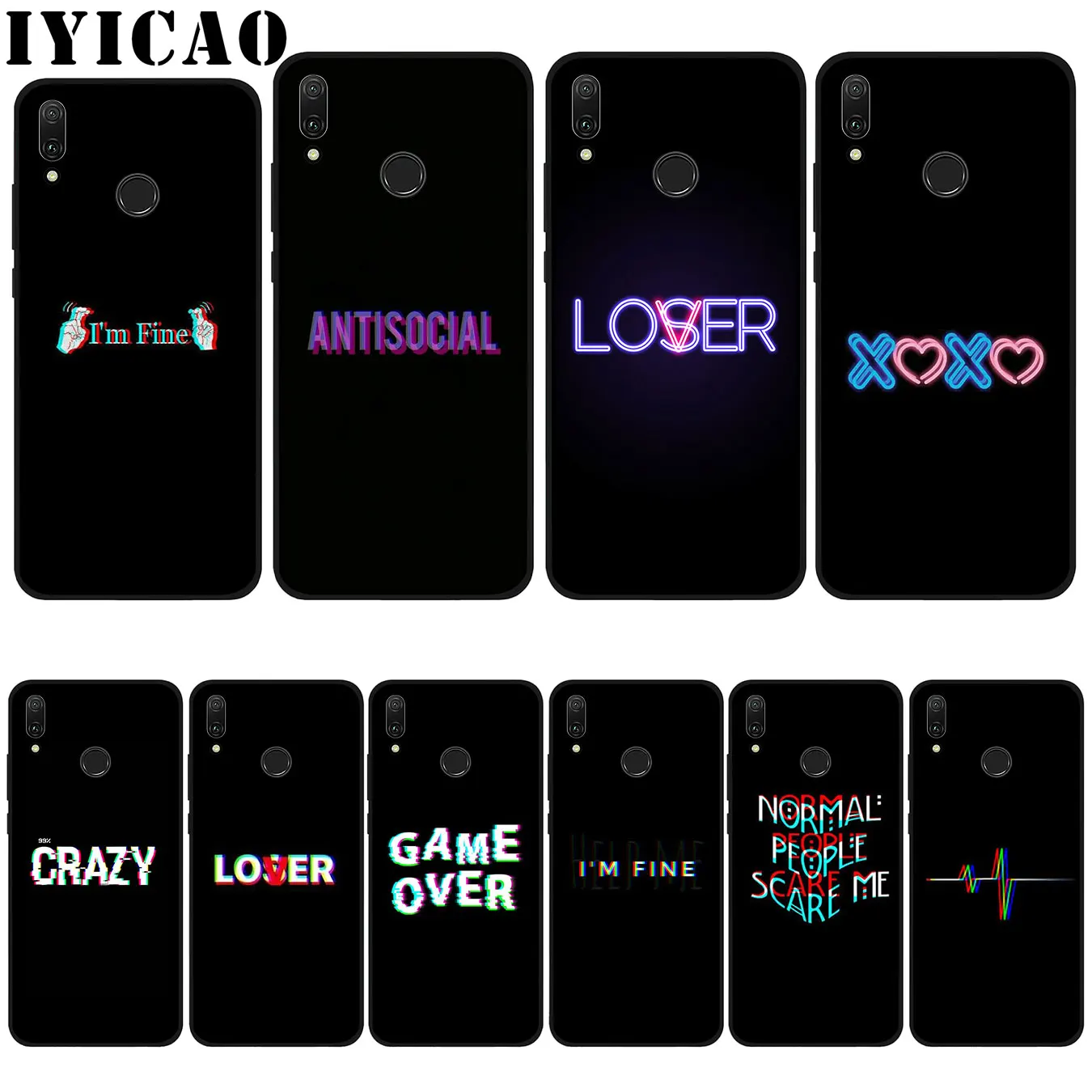 IYICAO цветной текст на черном фоне мягкий чехол для Huawei P20 Pro P10 P8 P9 P30 Lite Mini 2017 P Smart