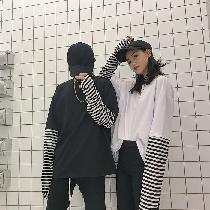 Polera Mujer 2021 Женская модная футболка в Корейском стиле Ulzzang Harajuku футболка из двух частей в полоску Женский Топ с длинным рукавом
Polera Mujer 2021 Женская модная футболка в Корейском стиле Ulzzang Harajuku футболка из двух частей в полоску Женский Топ с длинным рукавом