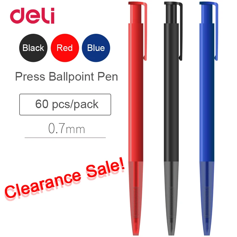 Deli 60 pcs/lot Plastic Ballpoint Pens automatic Ink Ball Pen Classic Canetas or gel pen School Office Stationery Supplies gifts
Deli 60 pcs/lot Plastic Ballpoint Pens automatic Ink Ball Pen Classic Canetas or gel pen School Office Stationery Supplies gifts