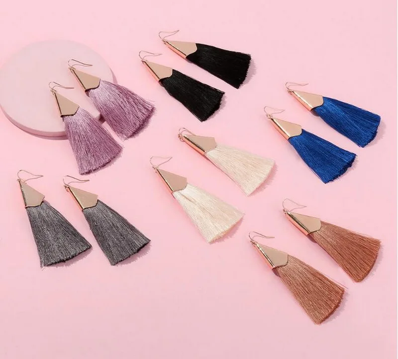 

ZWPON Bohemia Style Cotton Silk Tassel Dangle Drop Earrings Sector Rainbow Tassel Fringe Earrings for Woman Jewelry Wholesale