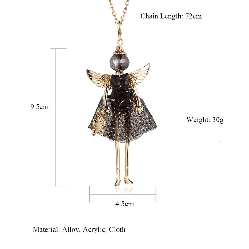 HOCOLE New 2018 women doll long necklace angel wings pendant handmade girl Lovely maxi necklaces & pendants hot fashion jewelry |