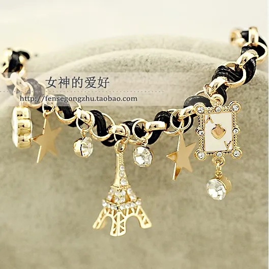 New Fashion Braid Leather Eiffel Tower Star Rhinestone Leather Charm Bracelets Bangles for Women Ladies
New Fashion Braid Leather Eiffel Tower Star Rhinestone Leather Charm Bracelets Bangles for Women Ladies
