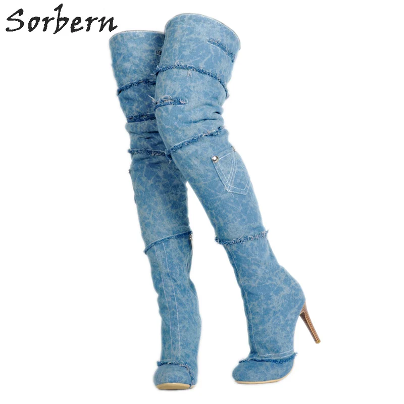 Sorbern Blue Denim Thigh High Boots For Women Plus Size Shoes High Heels Pocket Woman Shoes Luxury Brand Womens Shoes Size 10
Sorbern Blue Denim Thigh High Boots For Women Plus Size Shoes High Heels Pocket Woman Shoes Luxury Brand Womens Shoes Size 10