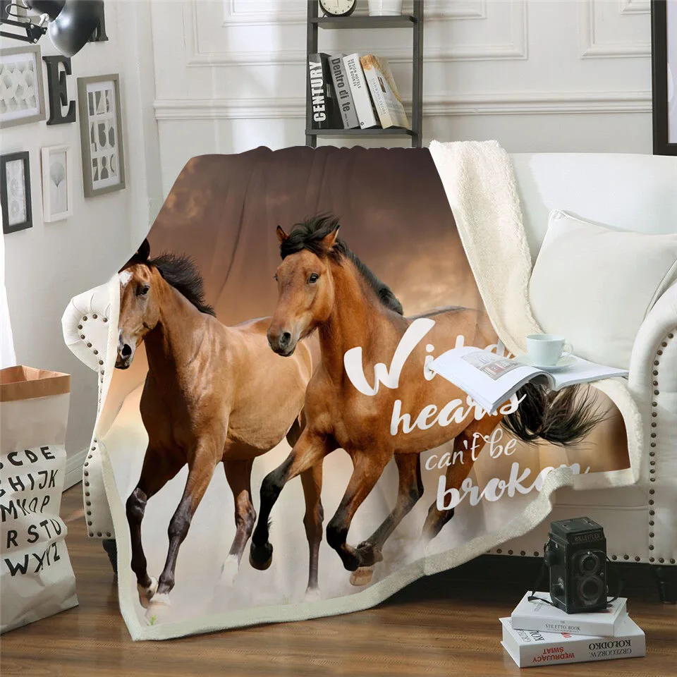 Одеяло дикая лошадь с 3D принтом шерпа покрывало для кушетки дорожное детское
