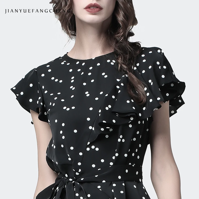 Elegant Irregular Length Women' Polka Dot Blouse O-Neck Short Sleeve Draped Soft Woven Printed Top With Belt Plus Size Tunic
Elegant Irregular Length Women' Polka Dot Blouse O-Neck Short Sleeve Draped Soft Woven Printed Top With Belt Plus Size Tunic