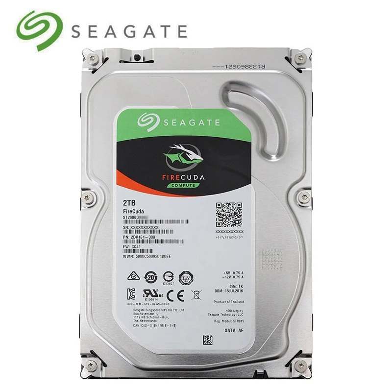 Seagate 2 ТБ FireCuda игровой SSHD (твердотельный гибридный привод) 7200 об/мин SATA 6 ГБ/сек. 64 Мб