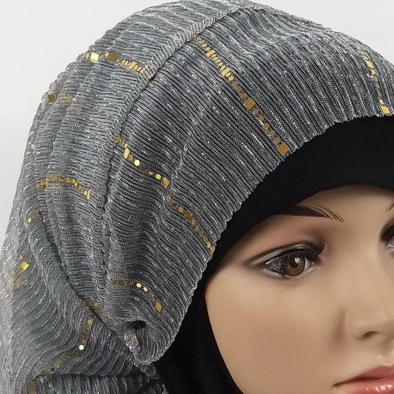 Мусульманский тюрбан Женский хиджаб однотонный эластичный блестящий шифоновый