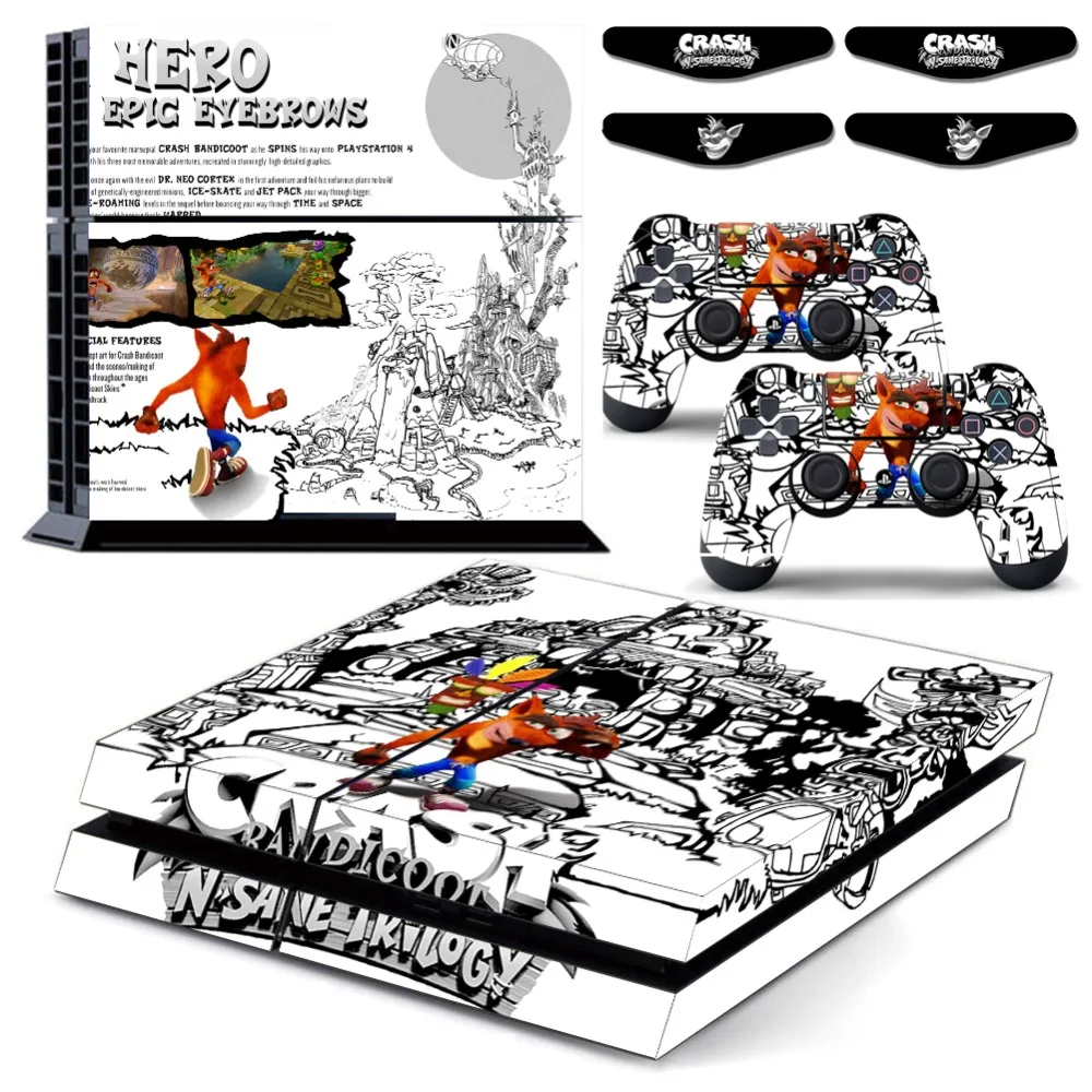 Crash Bandicoot N Sane Trilogy PS4 Vingl Skin Decal Sticker for Playstation 4 Console & Play Station Controller LED Light Bar |