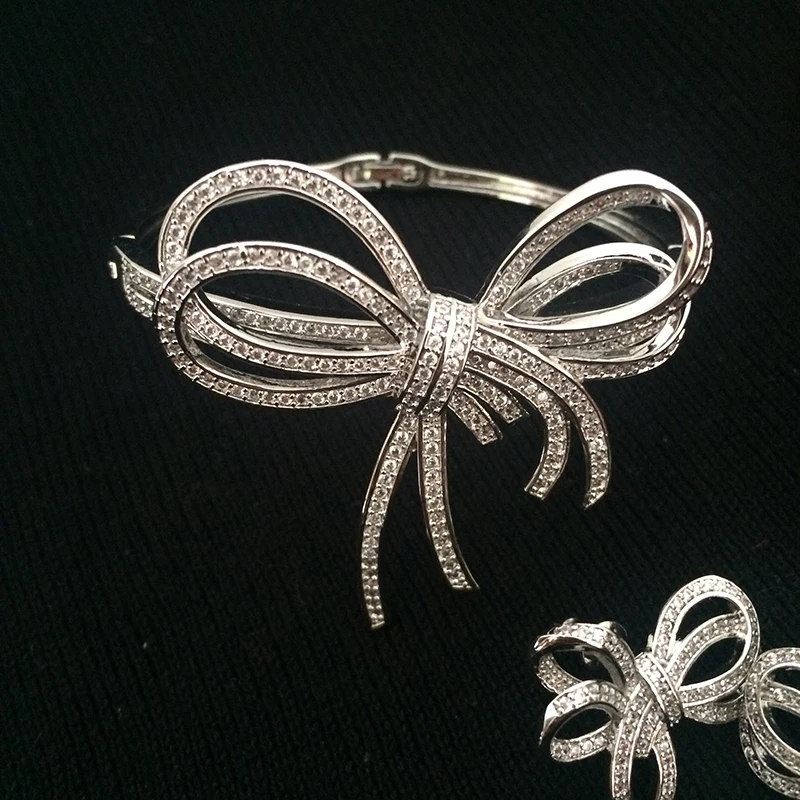 Модные женские золотые серьги с бантиком открытые Регулируемые кольца браслет