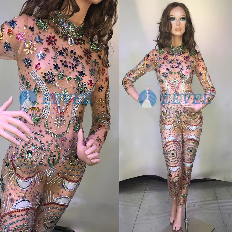 Sparkly Multicolor Crystals bodysuit Perspective nude Rhinestones Women Costume Birthday Celebrate Singer Stage Wear Jumpsuit
Sparkly Multicolor Crystals bodysuit Perspective nude Rhinestones Women Costume Birthday Celebrate Singer Stage Wear Jumpsuit