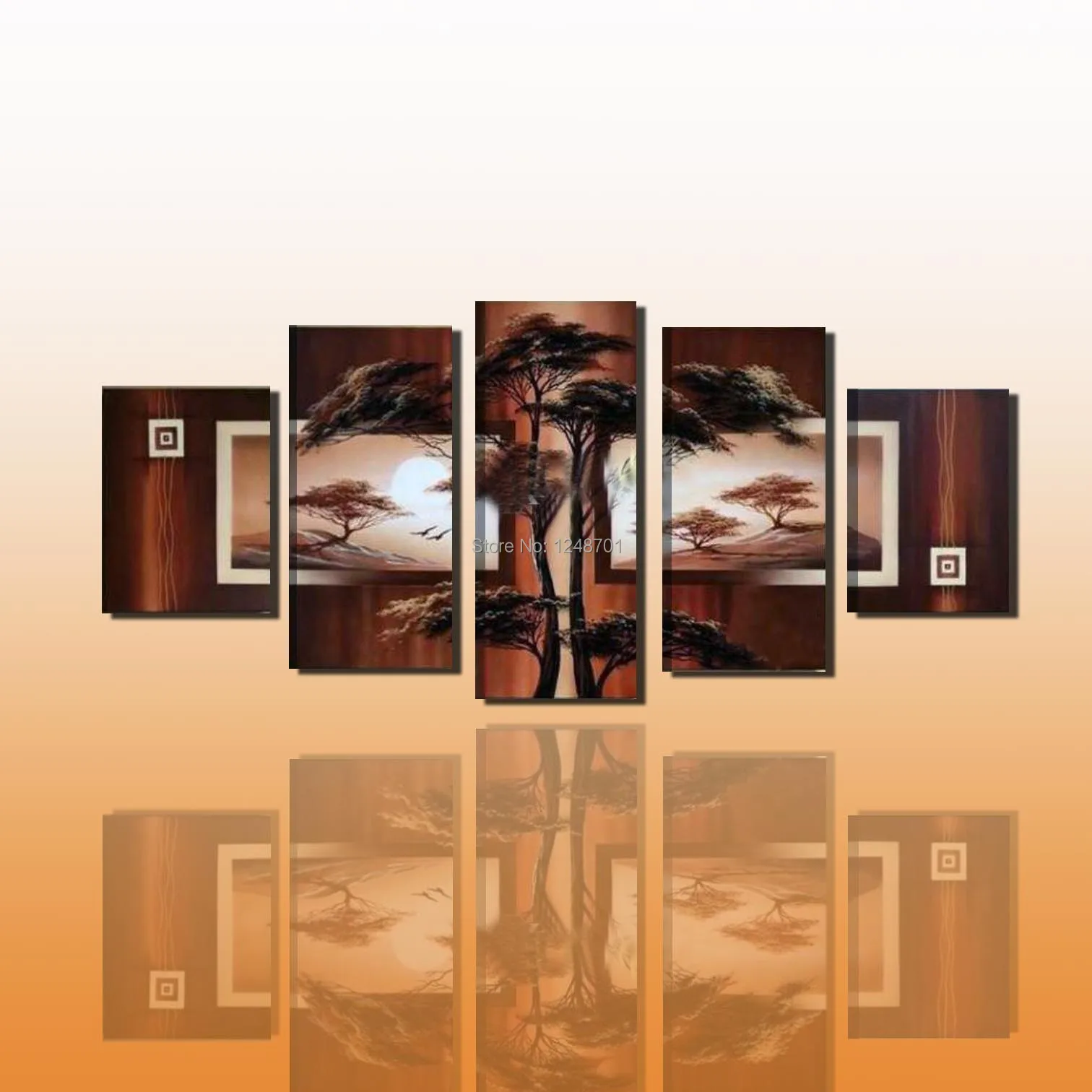 five panels africa landscape group oil painting
