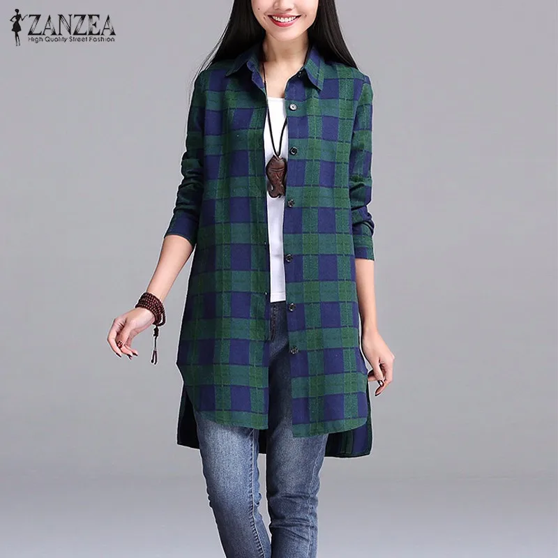 ZANZEA Women 2016 Autumn Vintage Plaid Shirts Lapel Long Sleeve Split Asymmetrical Hem Long Blouses Tops Loose Casual Blusas
ZANZEA Women 2016 Autumn Vintage Plaid Shirts Lapel Long Sleeve Split Asymmetrical Hem Long Blouses Tops Loose Casual Blusas