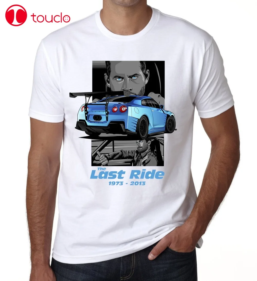 Мужская футболка Super Paul Walker Last Ride белая крутая с синим автомобилем свитер