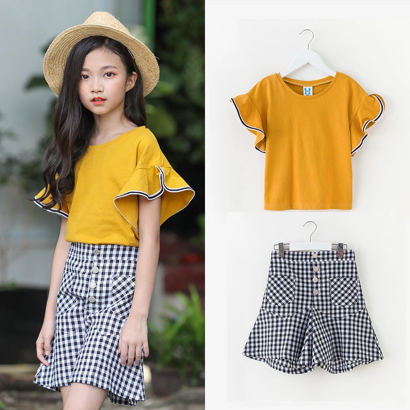 Princess Girls Shorts Suits 10 12 14 year Summer Cotton Short Sleeve Tops Plaid Shorts Skirt 2 Pieces Clothing Set Teenager Girl
Princess Girls Shorts Suits 10 12 14 year Summer Cotton Short Sleeve Tops Plaid Shorts Skirt 2 Pieces Clothing Set Teenager Girl