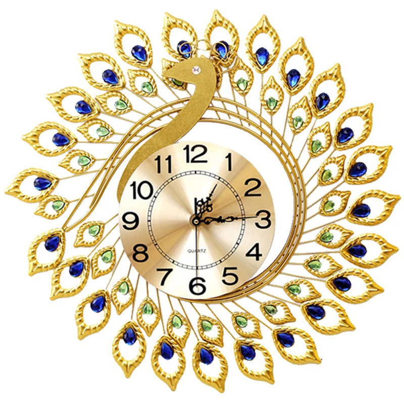 Pastoral Style Gold Peacock Metal Clock Watch Living Decoration Decor Diamond Feather Quartz Needle Digital Mute Wall Clock Gift
Pastoral Style Gold Peacock Metal Clock Watch Living Decoration Decor Diamond Feather Quartz Needle Digital Mute Wall Clock Gift
