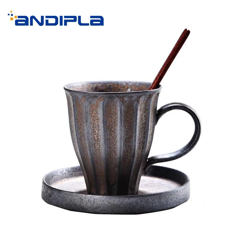 260ml Japanese Style Rust Glaze Ceramic Coarse Pottery Mug for Tea Milk Coffee Cup with Saucer Spoon Kit Home Vintage Drinkware
260ml Japanese Style Rust Glaze Ceramic Coarse Pottery Mug for Tea Milk Coffee Cup with Saucer Spoon Kit Home Vintage Drinkware