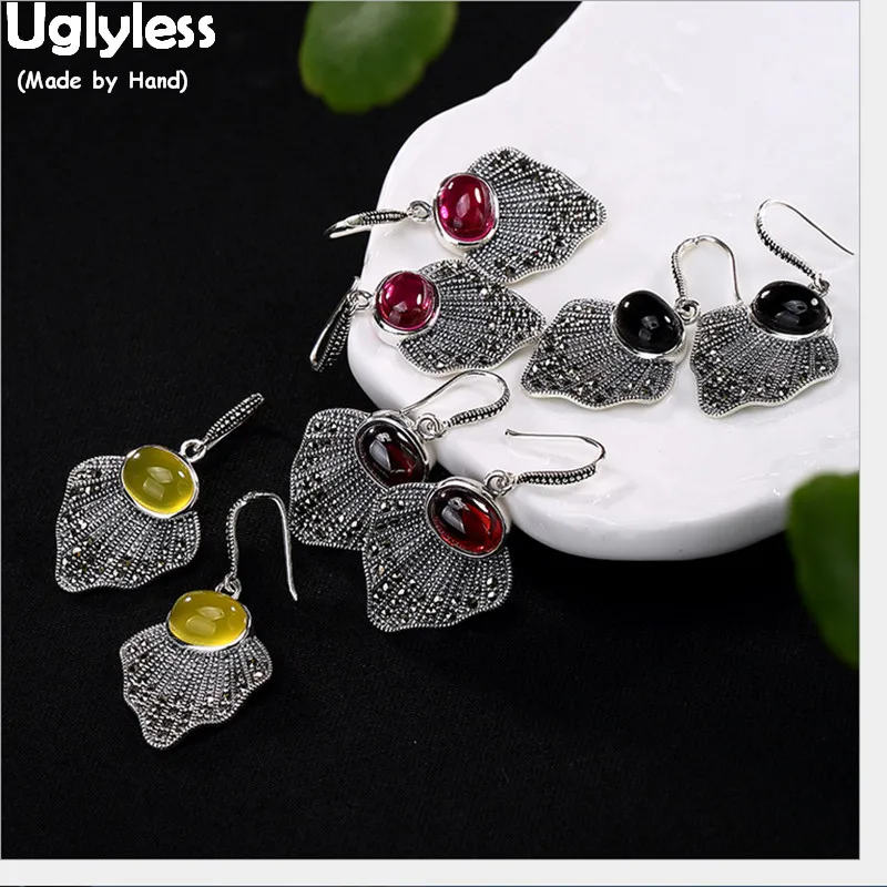 Uglyless 100% Genuine Solid 925 Thai Silver Earrings for Women Handmade Leaves Earrings Vintage Exotic Chalcedony Fine Jewelry
Uglyless 100% Genuine Solid 925 Thai Silver Earrings for Women Handmade Leaves Earrings Vintage Exotic Chalcedony Fine Jewelry
