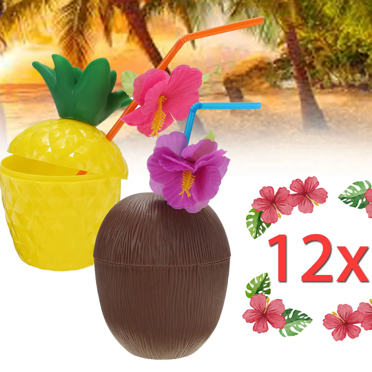 Фото Гавайская пляжная чашка для напитков с соломинка декоративная Питьевая соломка