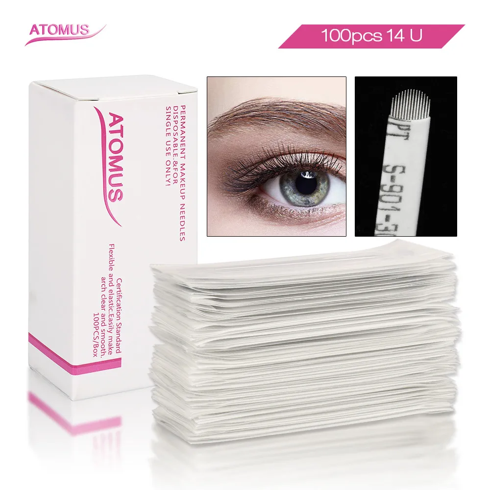 

100pcs Laminas Tebori Microblading 14 U Shape Tattoo Needles Agulha Maquiagem Definitiva Agulha 14 Needle Blade Manual