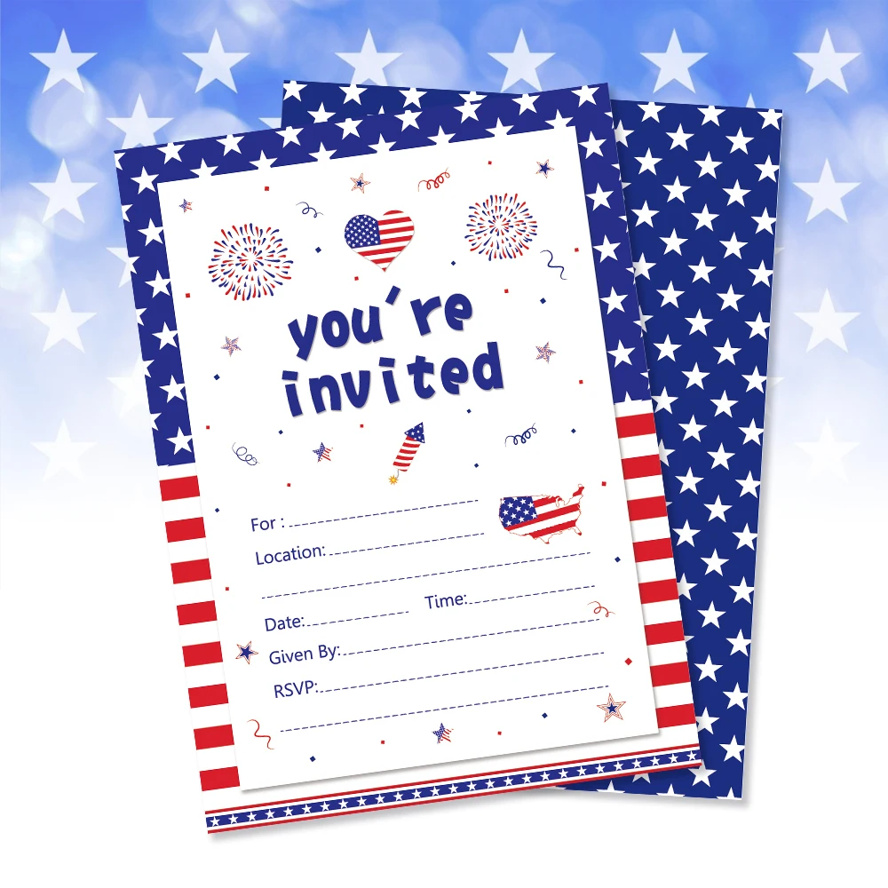July 4th Invitations Cards American Independence Day National Flag Party Favor Decorations National Day Party Supplies ZZ009
July 4th Invitations Cards American Independence Day National Flag Party Favor Decorations National Day Party Supplies ZZ009