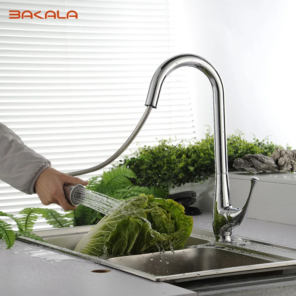BAKALA латунь одной ручкой высокой дуги Весна Pull вниз кухонный кран с поворотным носиком, хром LH-8117
BAKALA латунь одной ручкой высокой дуги Весна Pull вниз кухонный кран с поворотным носиком, хром LH-8117