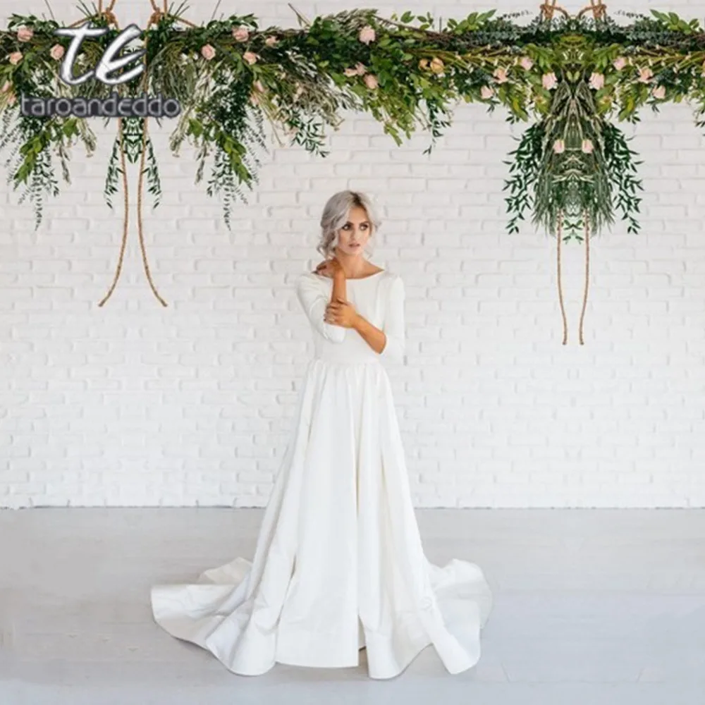 Scoop White Wedding Dresses Quarter Sleeves A Line Sweep Train Open Back Bridal Gown Dress
Scoop White Wedding Dresses Quarter Sleeves A Line Sweep Train Open Back Bridal Gown Dress