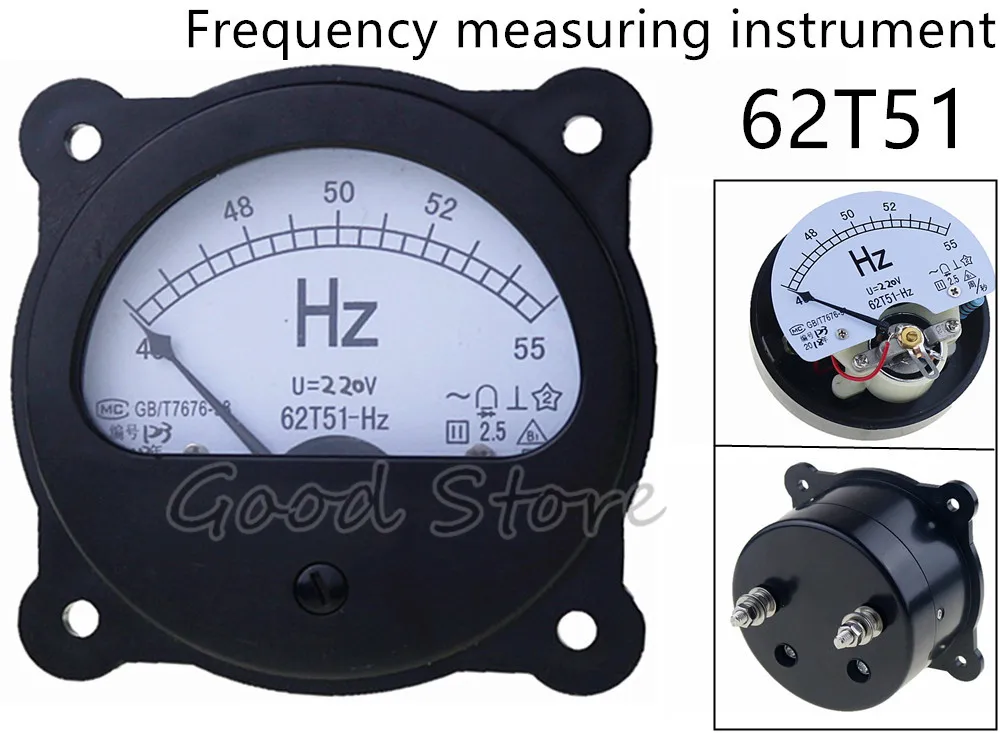 

62T51-Hz AC 220V 380V 45-55 Hz Black Frequency Panel Meter Round Analog Dial