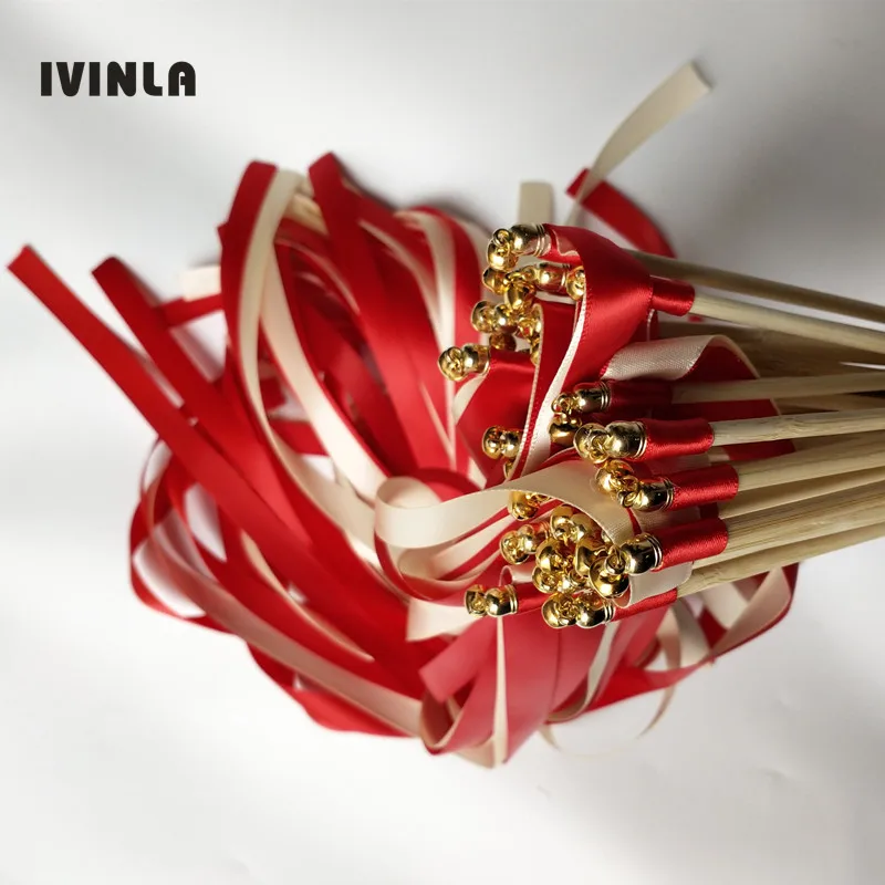 50pcs/lot red and cream ribbon wedding wands stick with gold bell for wedding party
50pcs/lot red and cream ribbon wedding wands stick with gold bell for wedding party
