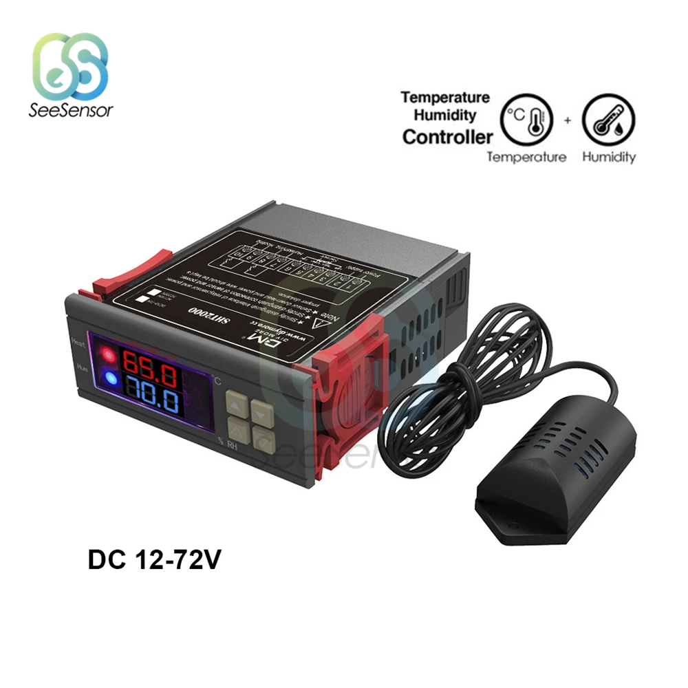 SHT2000 DC 12 72V 10A цифровой регулятор температуры и влажности домашний термостат для